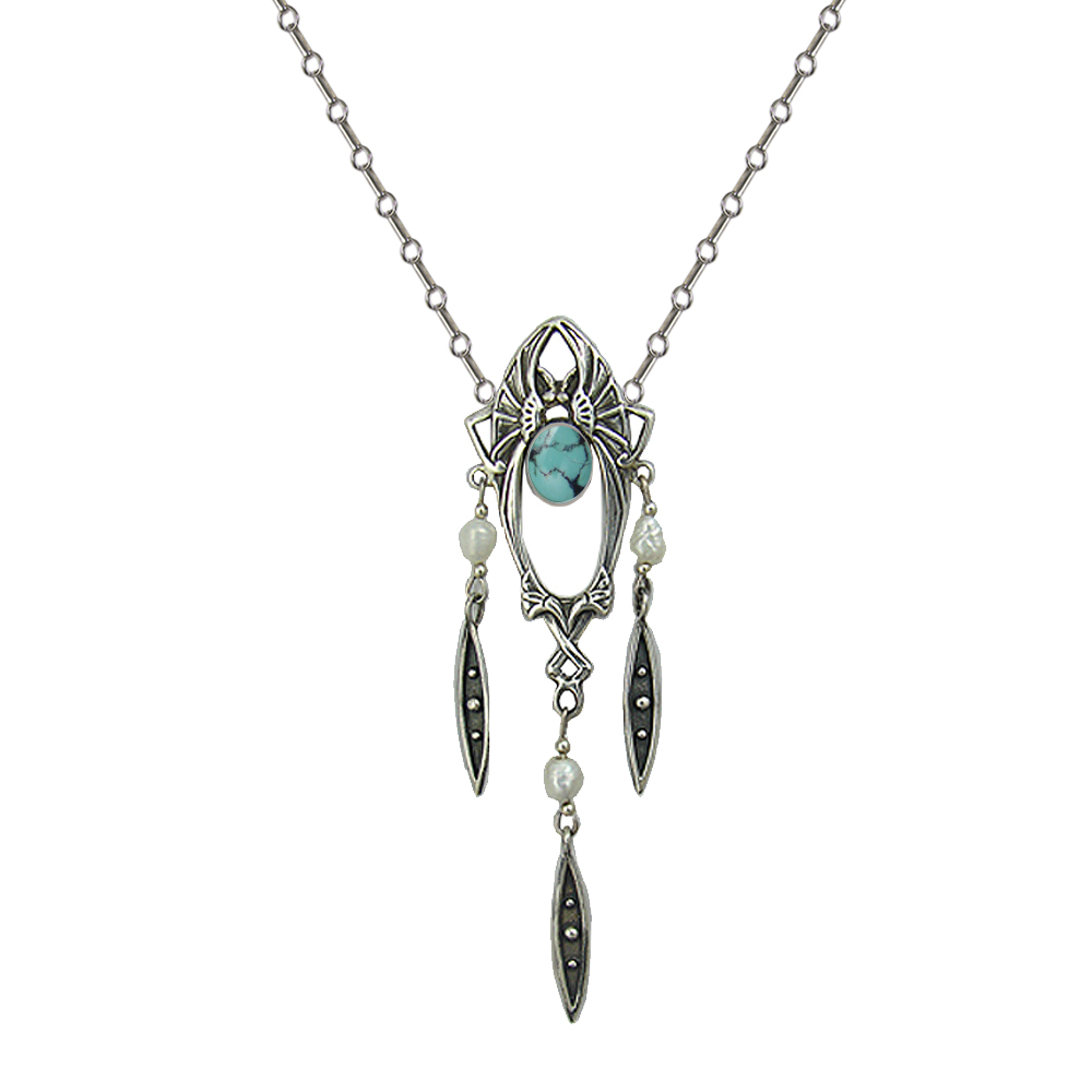 Sterling Silver Victorian Necklace With Chinese Turquoise